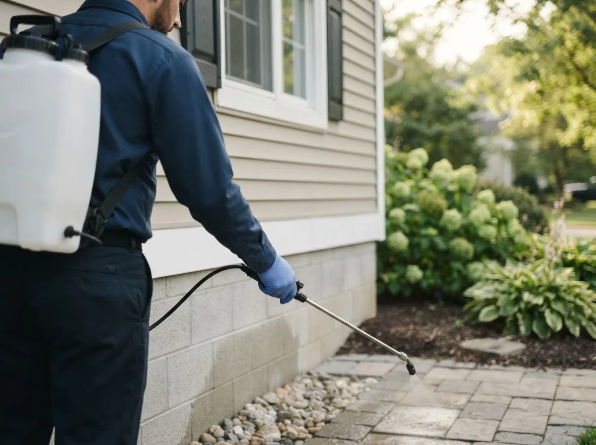 Pest control technician inspecting a home in Cedar Park, TX